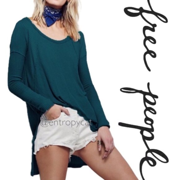 Free People Tops - Free People Ventura Teal Waffle Knit Thermal M